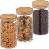 Relaxdays opbevaringskrukker med bambuslåg Sæt med 3 runde glaskrukker 1000ml Lækagesikre Klar/Naturlig 18x10cm Madopbevaringsbokse Naty Shop Transparent/Naturlig 1000Ml