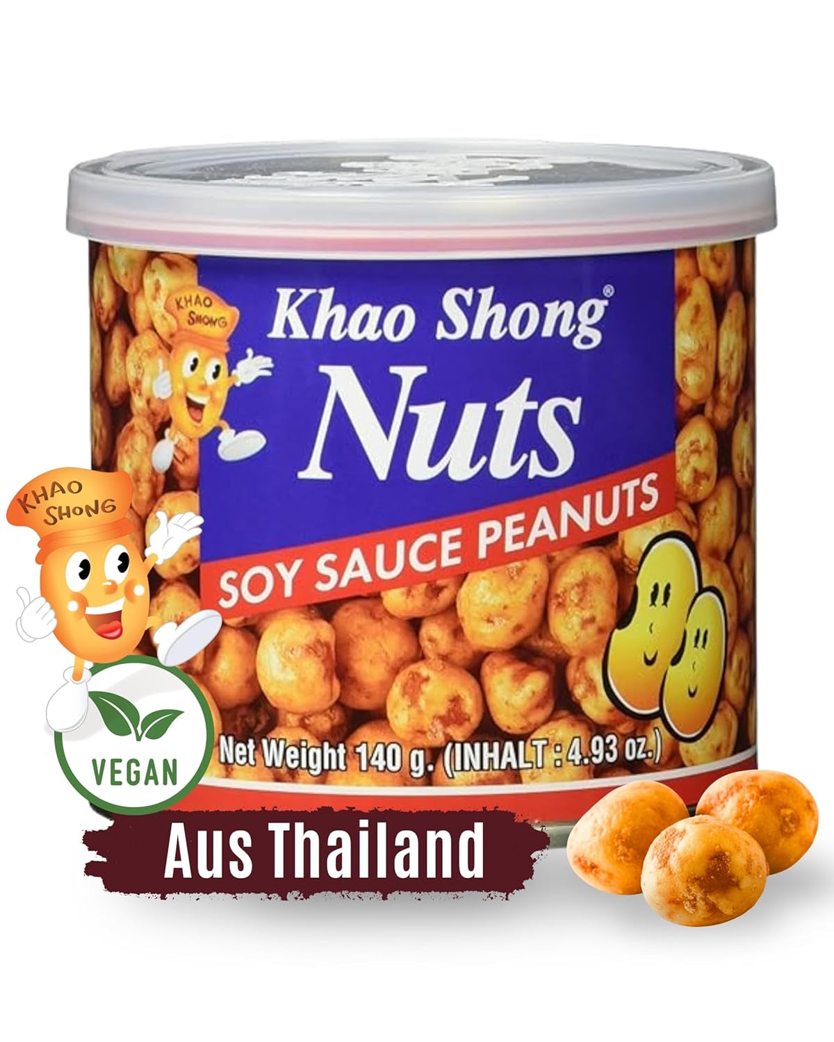 Khao Shong stegte grønne ærter med wasabi, sprøde ærter i en krydret dej, et fedtfattigt alternativ til nødder, medium krydret, 1 dåse på 140 g | 140 g (1 pakke)