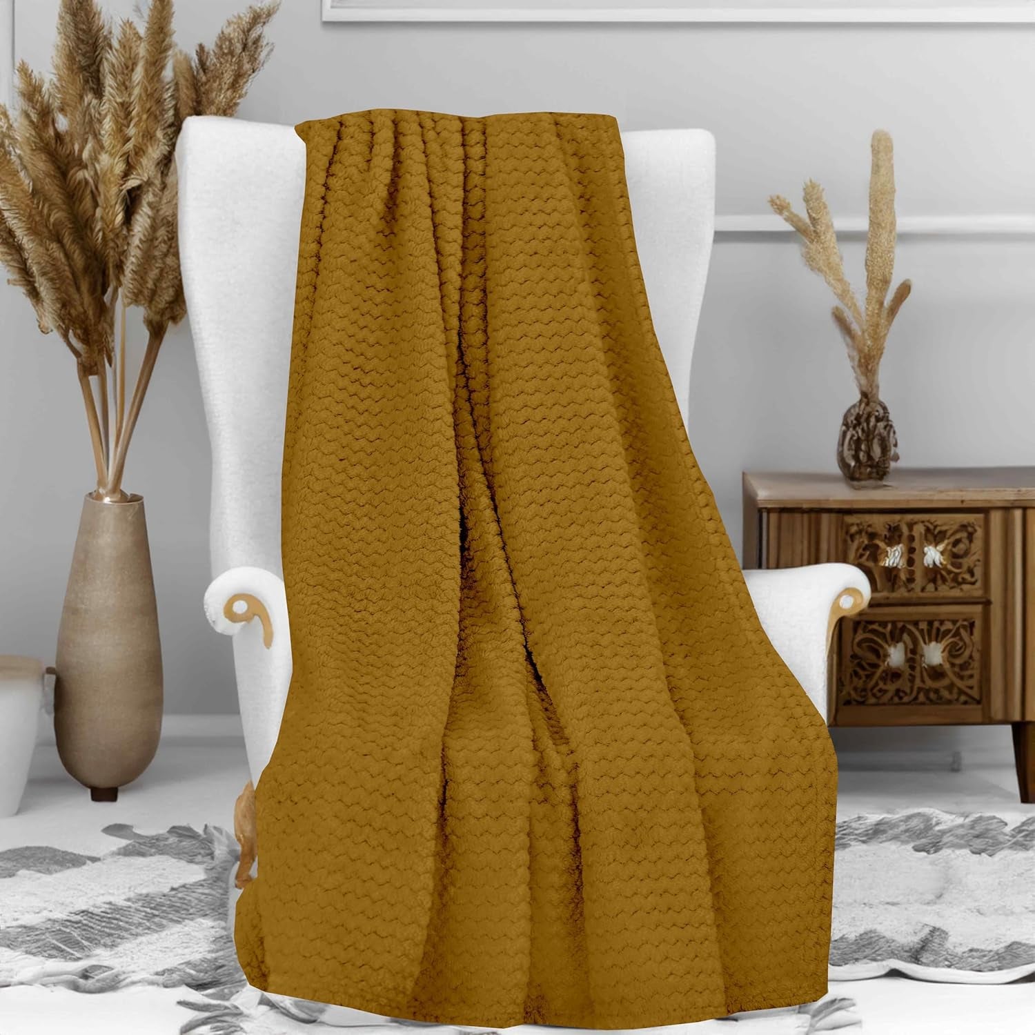 Soleil D'Ocre Tæppe, 180 X 220 Cm, Cocooning, Sennepsgule senge og tæpper Besuche den Soleil d'Ocre-Store