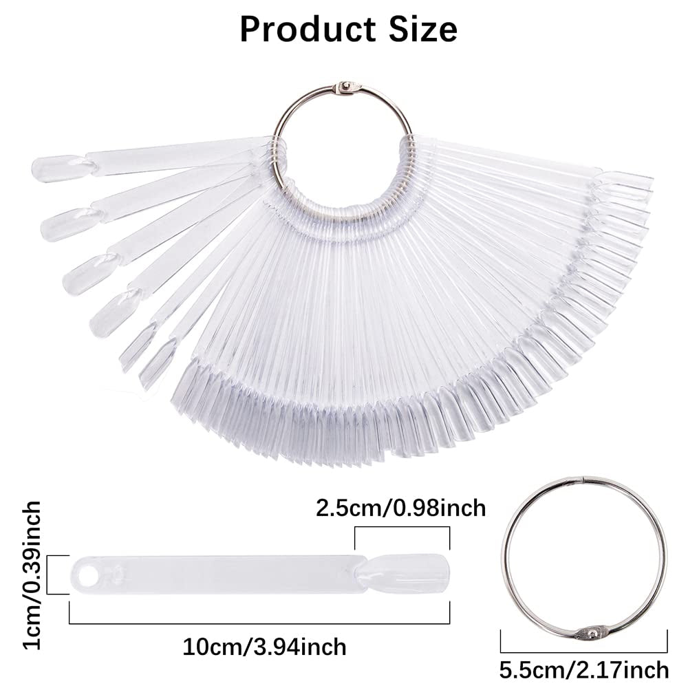 300 klare neglestave, vifteformede negledesigns, farvedisplayspidser med 6 metalringe, kunstig negleplade til neglesalon og gellak-øvelse for begyndere