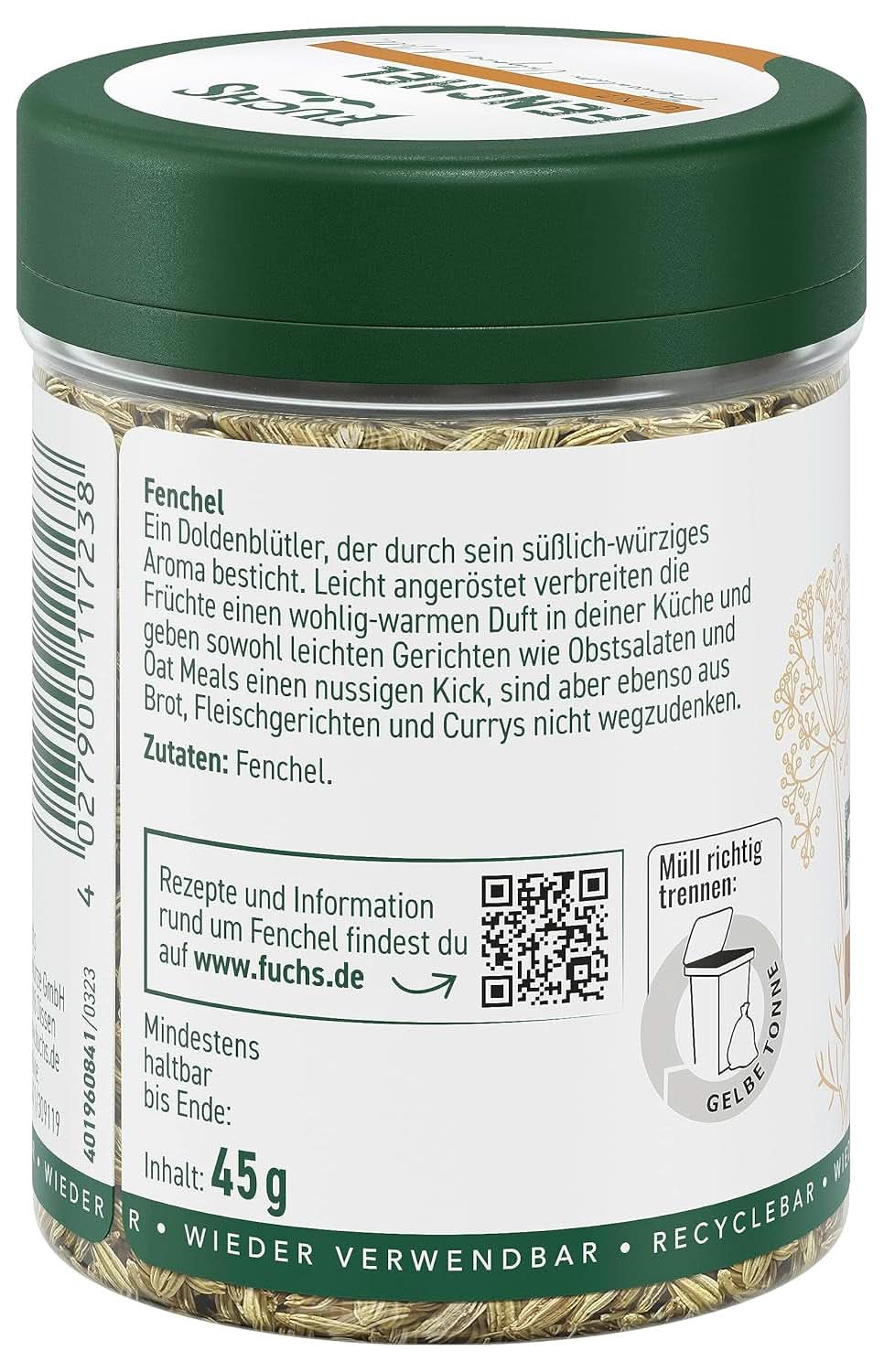 Fuchs - Hel fennikel - sød og krydret smag til frugtsalater - 45 g Condimente Naty Shop