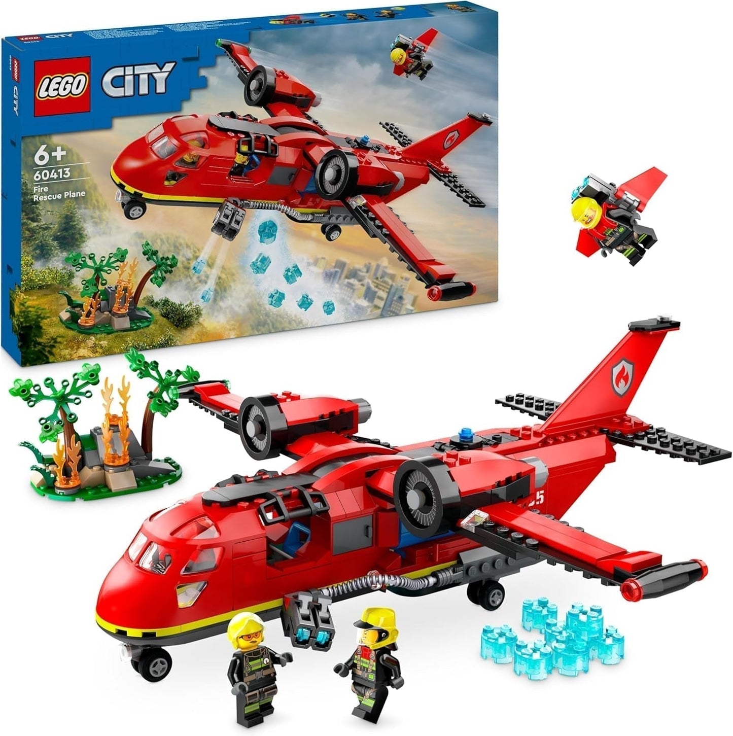 LEGO City brandslukningsfly, legetøjsfly brandmandssæt til børn, byggesæt med 3 brandmandsfigurer og brandlandskab, god gaveidé til drenge og piger 6 år gamle 60413 byggesæt Besuche den LEGO-Store Single