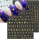 8 ark Guld Måne og Stjerner Nail Art Stickers Englevinger Tan Guld Nail Stickers Stjerner Negle Foils Selvklæbende negle Stickers Negle Design Tilbehør Negle Stickers