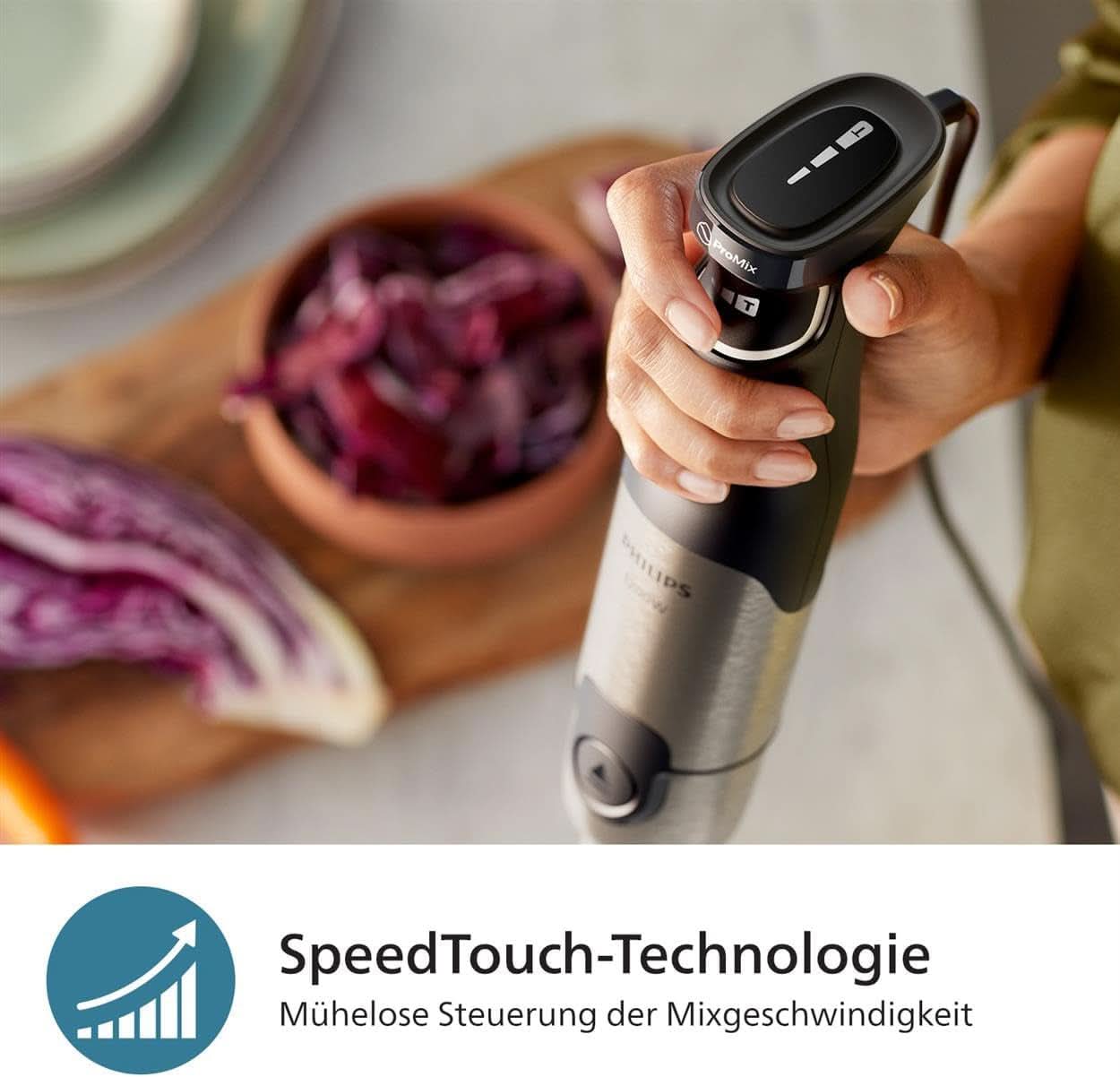 Philips 5000-Serie Stabmixer - 1200W Leistung. Promix-teknologi. Led Geschwindigkeitsanzeiger. Stufenlose Geschwindigkeitseinstellung. Kompakt design. Leicht Zu Reinigen. Schwarz (HR2681/00) Køkken Naty Shop