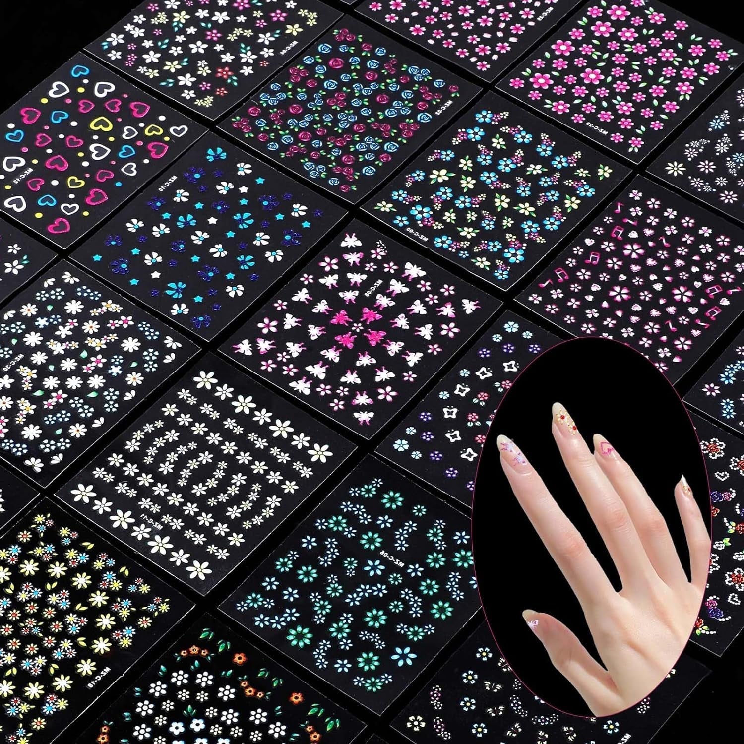 3D Nagelsticker 30 Blatt Nagelsticker Selbstklebend Blumen Blumenherzform Nageldesign Nagelsticker Nageldesign Tilbehør Nagelaufkleber Für DIY Dekoration, Maniküre, Handyhüllen