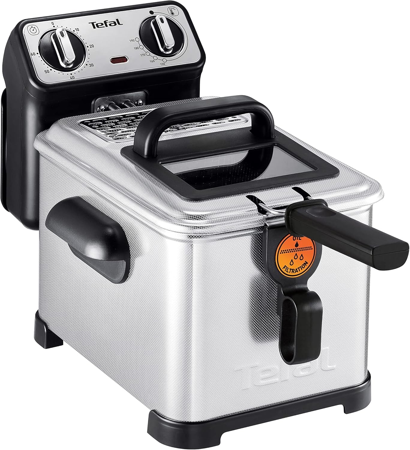 Tefal FR600D Clear Duo frituregryde, stegning med mindre røg og lugt, 1,2 kg kapacitet, termostat, timer, stort udsigtsvindue uden tåge Hvidevarer Naty Shop Filtra Pro Inox Design