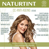 Naturlig farvetone CC Cream. Ingen skylle hårmaske. Til tørt og beskadiget hår. Reparerer og fugter. 96% naturlige ingredienser. 200 ml Naty Shop hårmaske