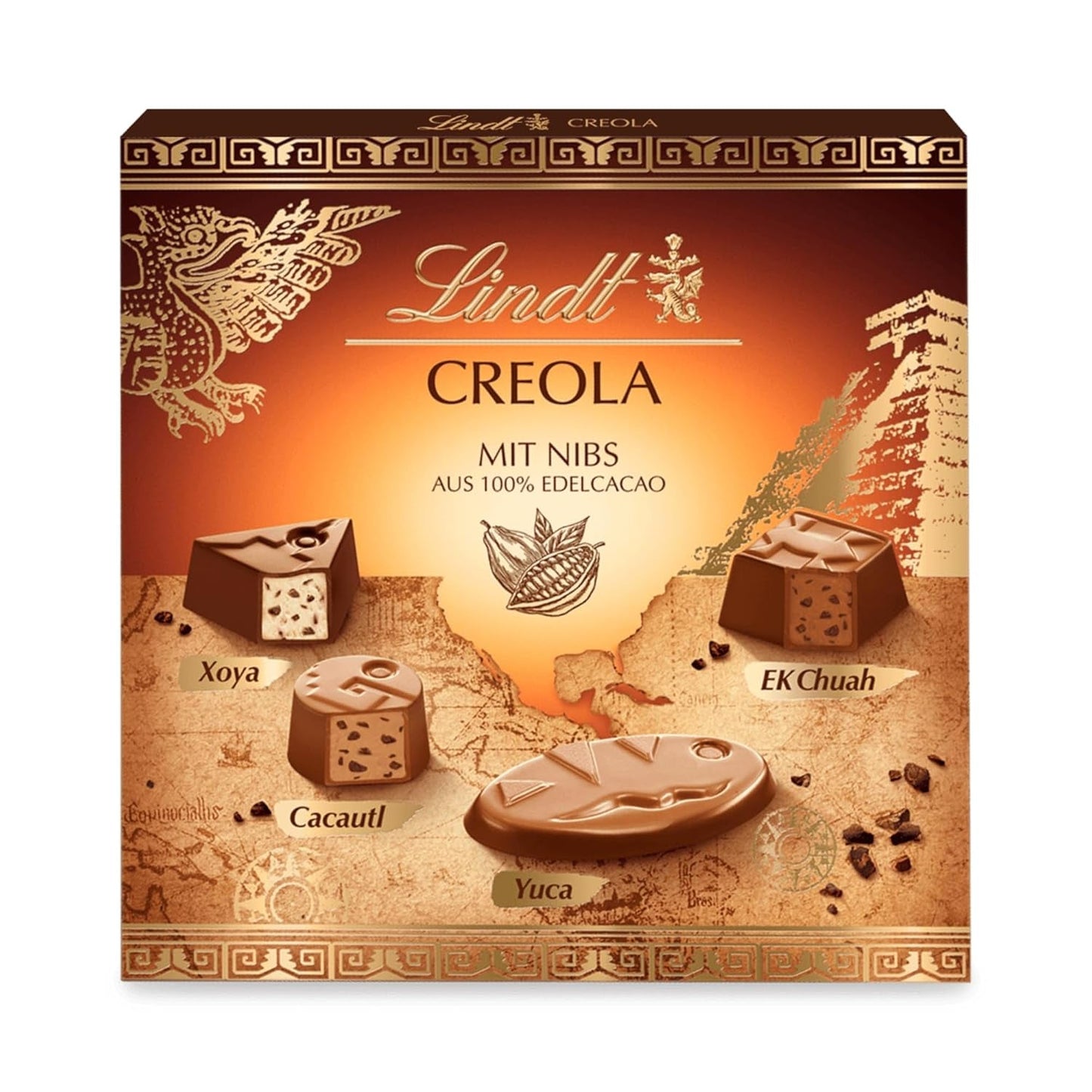 Lindt Chokolade | Kreolsk Pralineæske | 165g | 15 praliner i 4 lækre varianter, lavet af 100% fin kakao, alkoholfri | Chokolade gave sæt