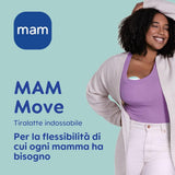MAM Move Bærbar brystpumpe med 3 driftstilstande og 5 intensitetsniveauer, Skinsoft silikonehylster, justerbar til 4 størrelser Tilbehør Mad og amning Bebe Naty Shop