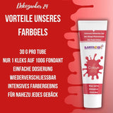 Dekozauber 24 rød madfarve, gel, 30 g, vegansk, sukkerfri, højkoncentreret, rød madfarve til fondant, smørcreme, drikkevarer og mere