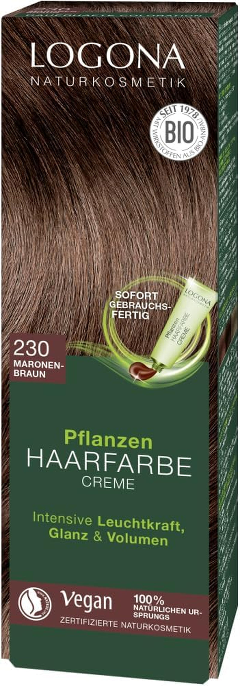 LOGONA Natural Cosmetics Plantehårfarvecreme 240 Nougat Brown, Naturlig farvestof til brunt hår med henna, farvecreme til brune toner, farvning til mørkt hår, 150ml Hårfarve Naty Shop Brown