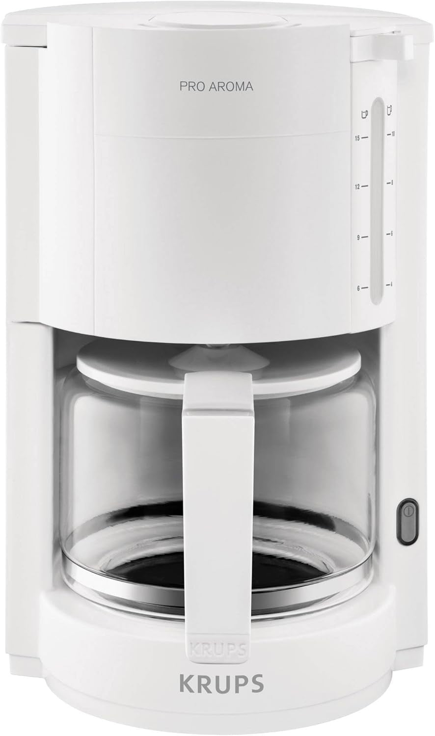 Krups F30908 ProAroma Espressomaskine med filter og glaskaraffel, kapacitet 1,25 l, 10-15 kopper, 1050 W, sort