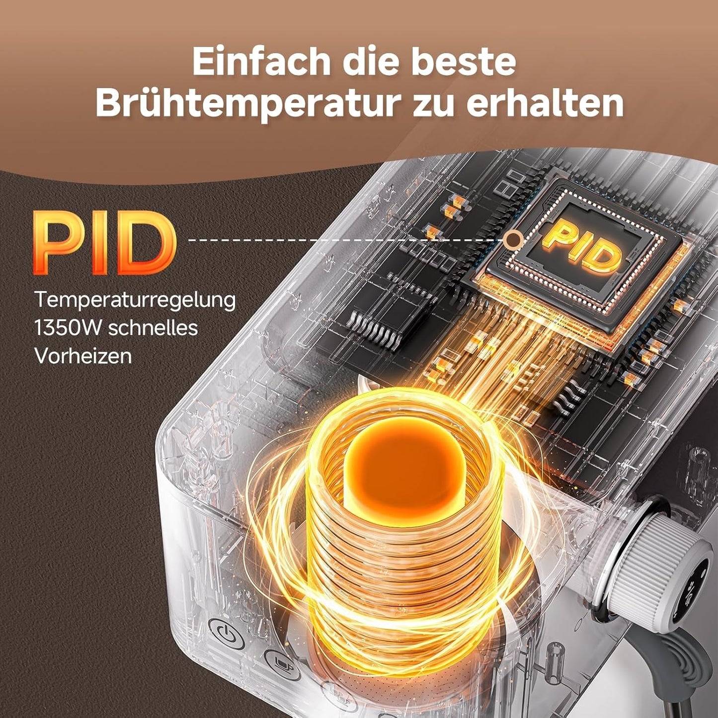 AMZCHEF 20 bar espressomaskine, LED-skærm, professionel mælkeskummer og damplanse i rustfrit stål, 1,5 l aftagelig tank, 1350 W hurtig opvarmning, hvid