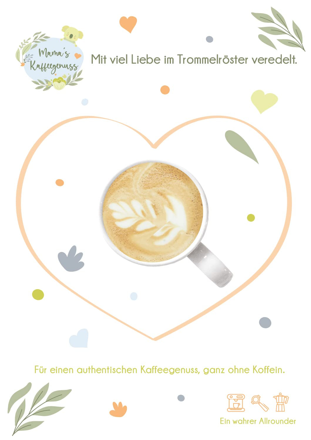 Mama's Coffee Pleasure®binky - Cremoso koffeinfri espressobønner - naturlig CO² koffeinfri - let tromleristet i Italien - ideel under og efter graviditet