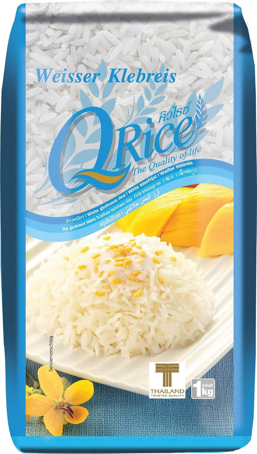 Q RIS | Weißer Klebreis Langkorn aus Thailand | Aromatisch mit klebriger Tekstur | Ideel til karry, sushi, mochi eller risengrød 1 x 1 kg