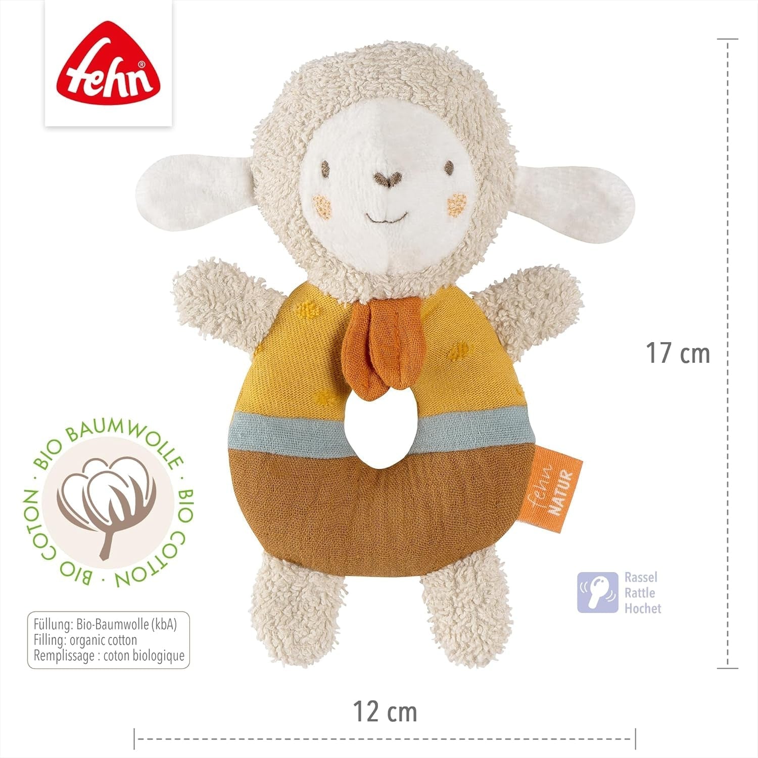 Fehn baby grip ring fårelegetøj fehnNATUR - plyslegetøj med økologisk bomuld - babylegetøj med klokke og legende læringslegetøj - gribelegetøj til babyer og småbørn fra 0+ måneder Babylegetøj Naty Shop