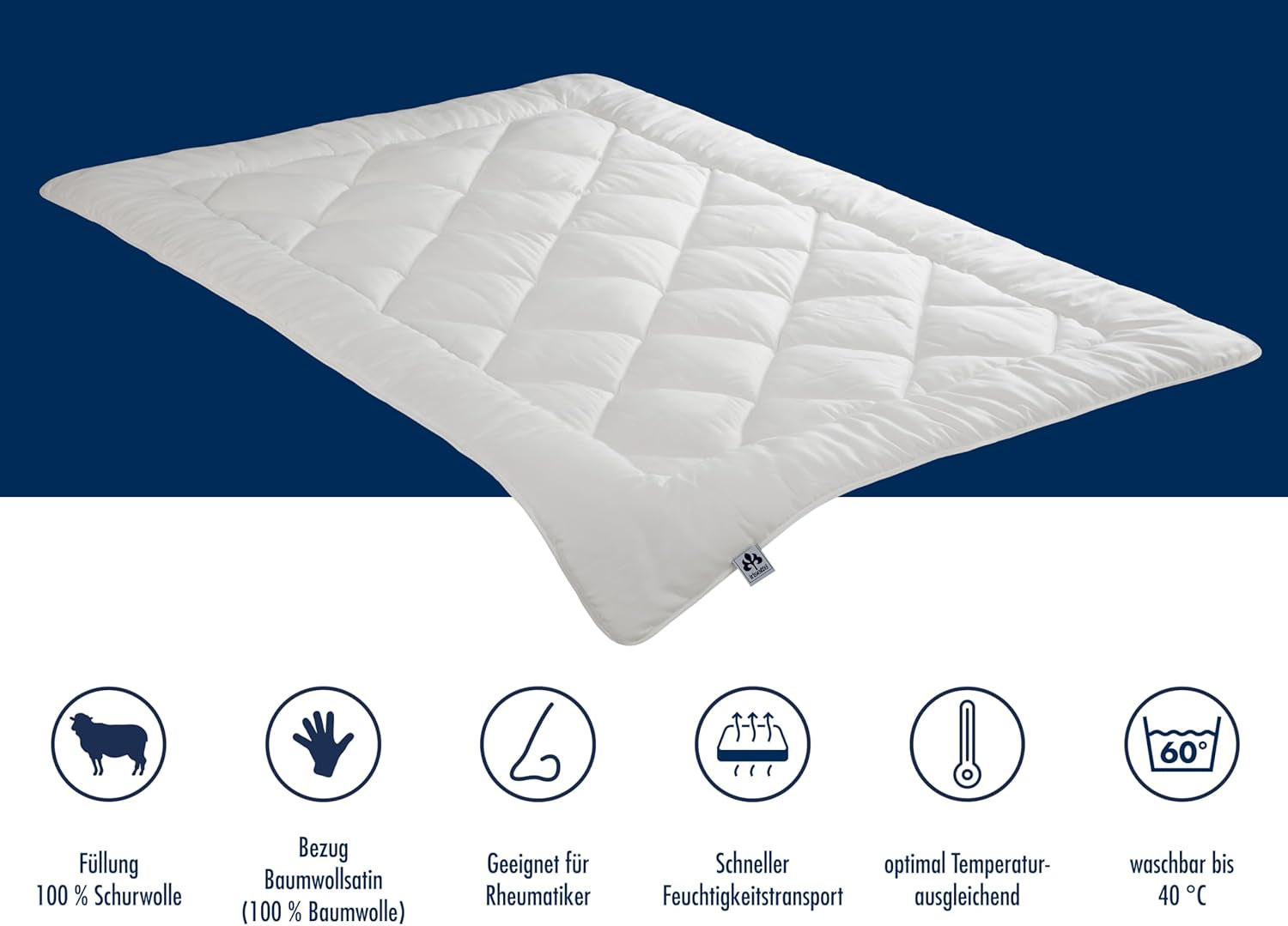 Irisette Merino All Season Quilt - Made in Germany - Ny Pure Wool Transitional Quilt, 135 X 200 cm, Hvid, Oeko-Tex Certified Quilts and Quilts Naty Shop