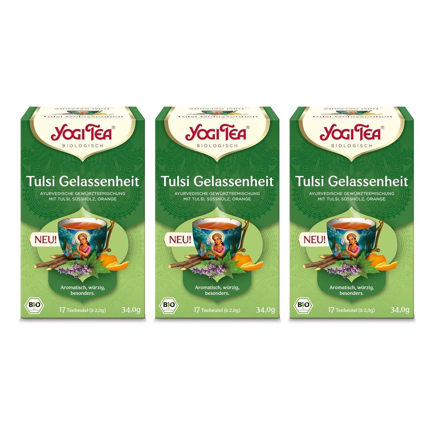 Yogi Tea - Tulsi Serenity Organic Herbal Ayurvedic Tea Nature's Koffein Free Tulsi Blend "Holy" Basilikum Lakrids & Orange Yogi Tea 3 Pack 3X17 teposer (51 teposer)