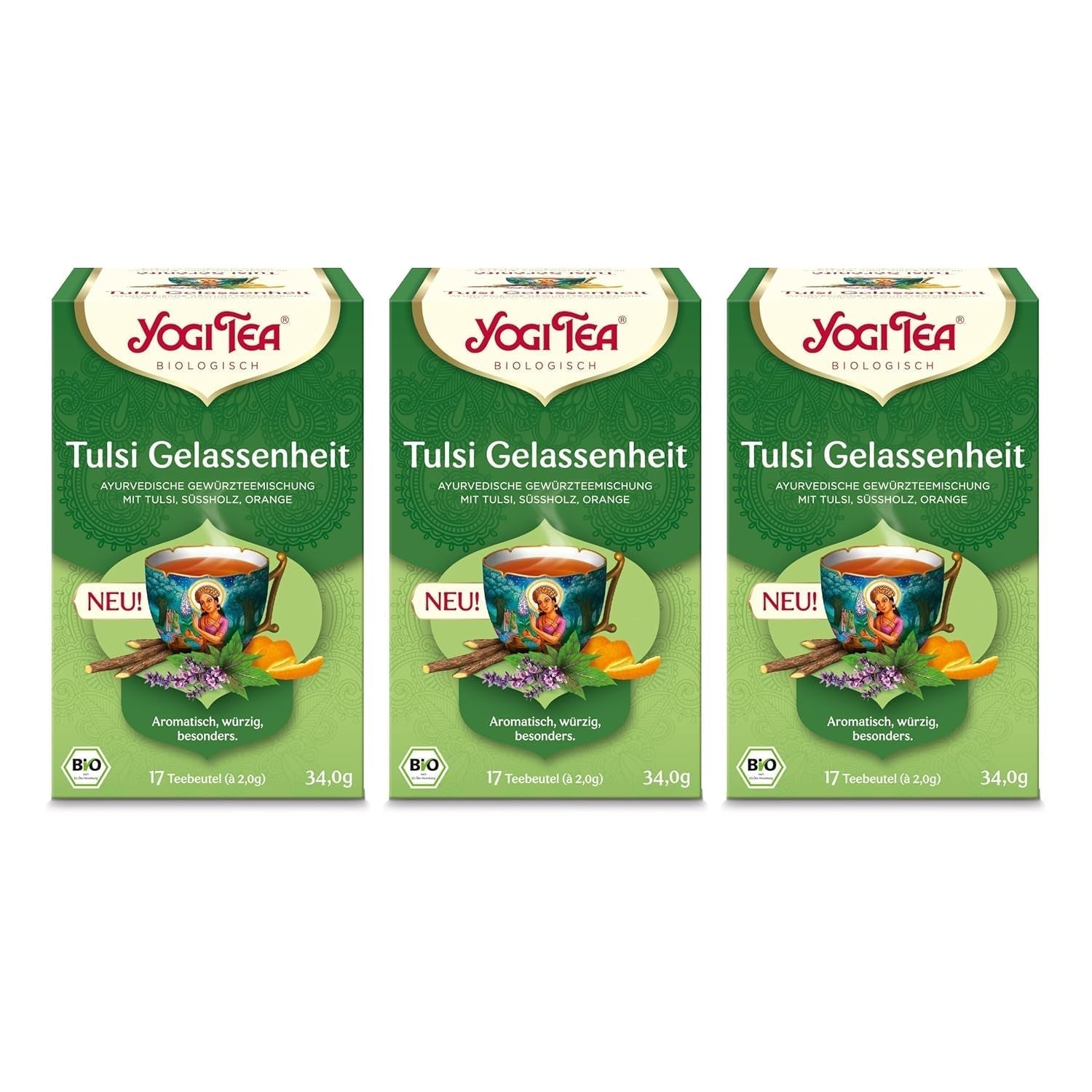 Yogi Tea - Tulsi Serenity Organic Herbal Ayurvedic Tea Nature's Koffein Free Tulsi Blend "Holy" Basilikum Lakrids & Orange Yogi Tea 3 Pack 3X17 teposer (51 teposer)