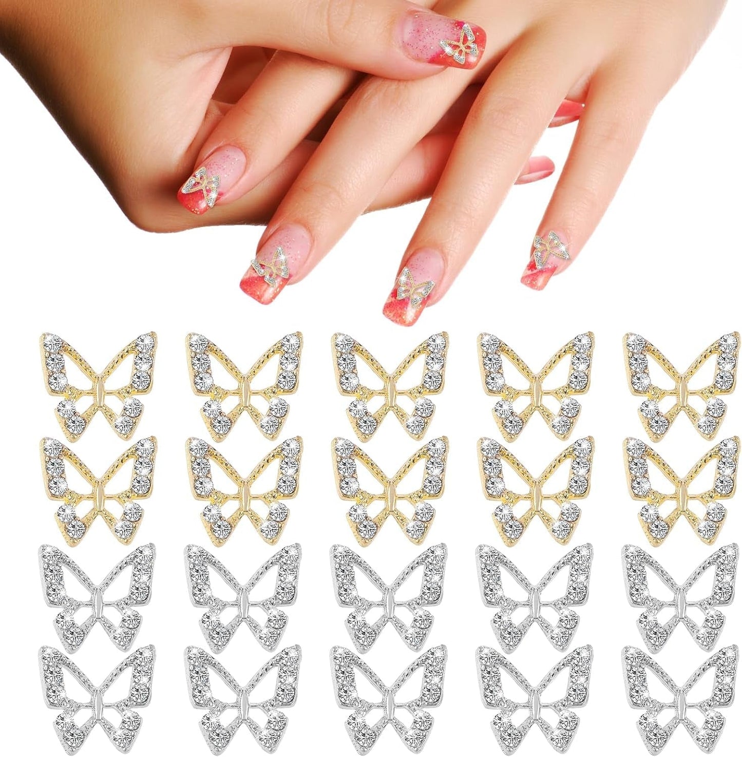 20 stk Glitter Butterfly Nail Charms, Nail Art Rhinestones, Nail Stones, Butterfly Nail Art, Rhinestones, Valentinsdag Nail Charms, DIY Mobiltelefon Case Decoration