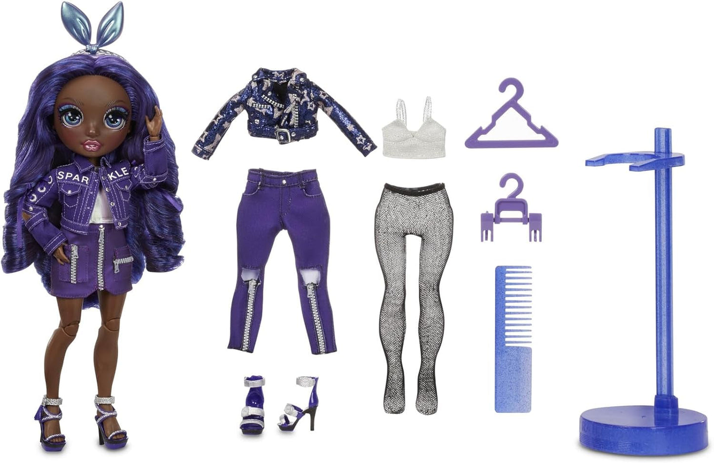 Rainbow High Fashion Doll - Kristal Bailey - Indigo Doll med 2 Deluxe Outfits - Inkluderer serie 2 dukketilbehør og stativ - Fantastisk gave til børn og samlere fra 6 år og opefter