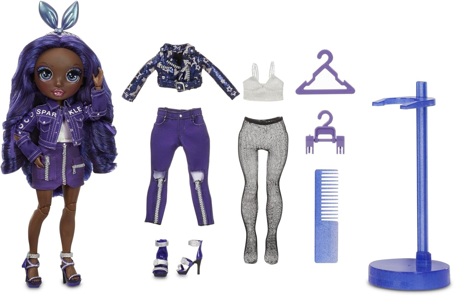 Rainbow High Fashion Doll - Kristal Bailey - Indigo Doll med 2 Deluxe Outfits - Inkluderer serie 2 dukketilbehør og stativ - Fantastisk gave til børn og samlere fra 6 år og opefter