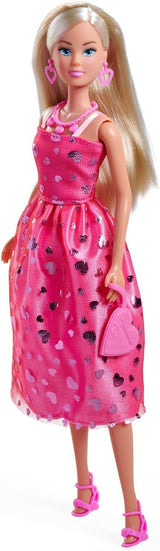 Simba Steffi Love Pink Love – Ankleidepuppe im pinken Glitzerkleid, inkl. Tilbehør i Herzform, 29 cm groß, Modepuppe for kreative Rollenspiel, für Kinder ab 3 Jahren