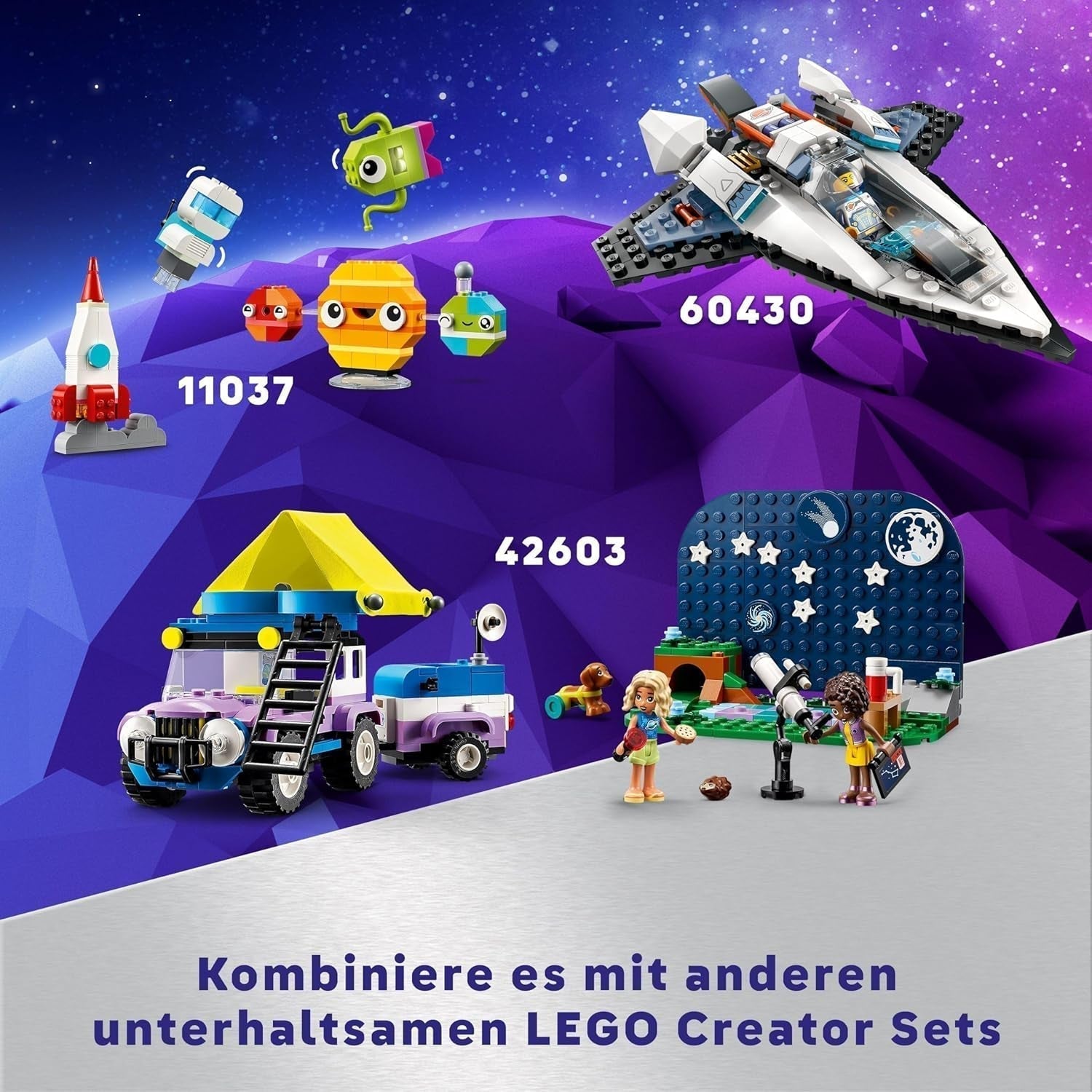 LEGO Friends Stargazer campingkøretøjssæt med terrængående køretøj og legetøjsteleskop, gave til piger og drenge fra 7 år, inkluderer legefigurer Nova, Aliya og en hund 42603 byggesæt Besuche den LEGO-Store