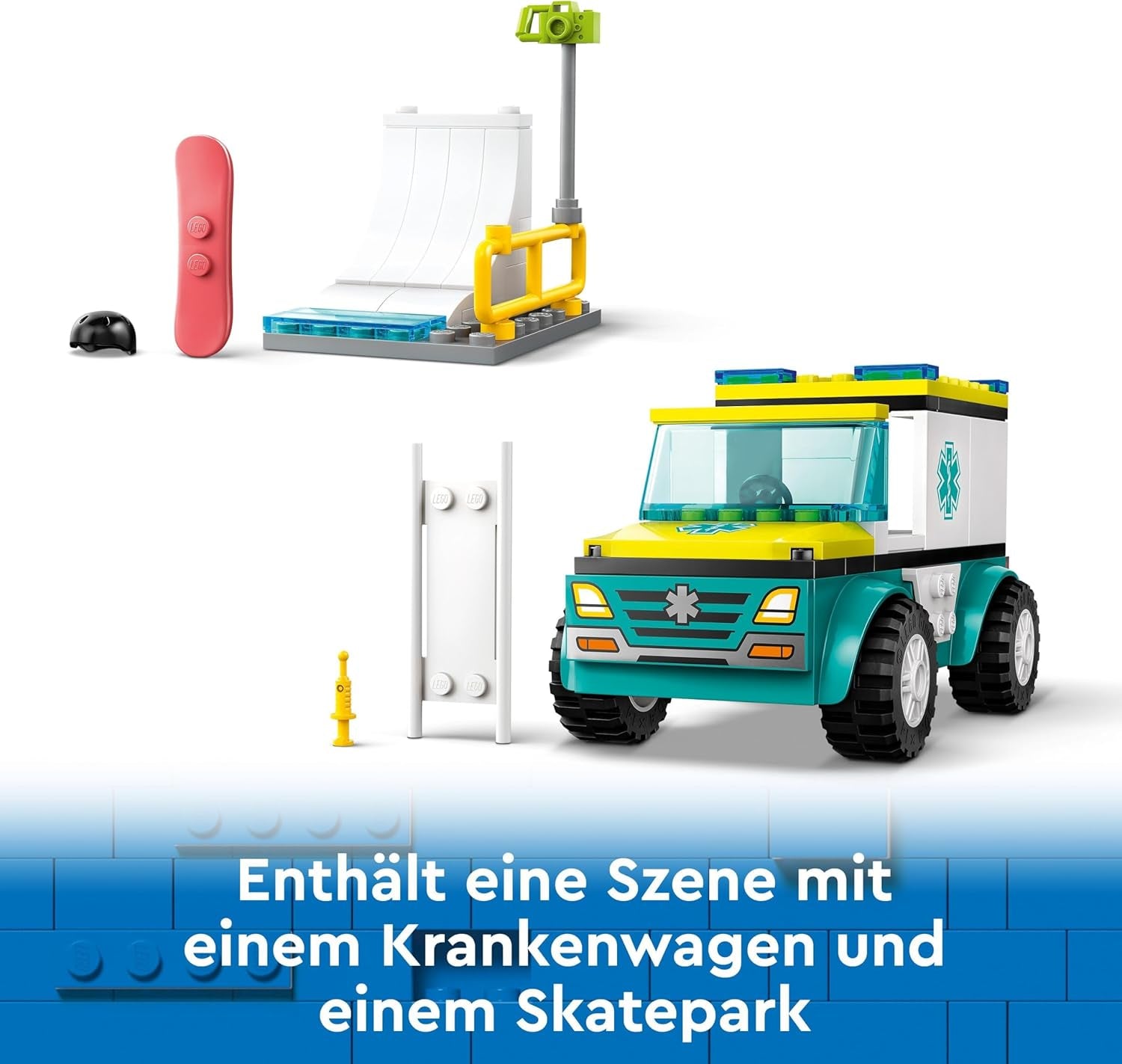 LEGO City Ambulance og Snowboarder, Ambulance Legesæt med legetøjsbil og 2 minifigurer, Snowboarder og Paramediciner Figur, fantasifuld gave til drenge og piger fra 4 år 60403 Byggesæt Besuche den LEGO-Store