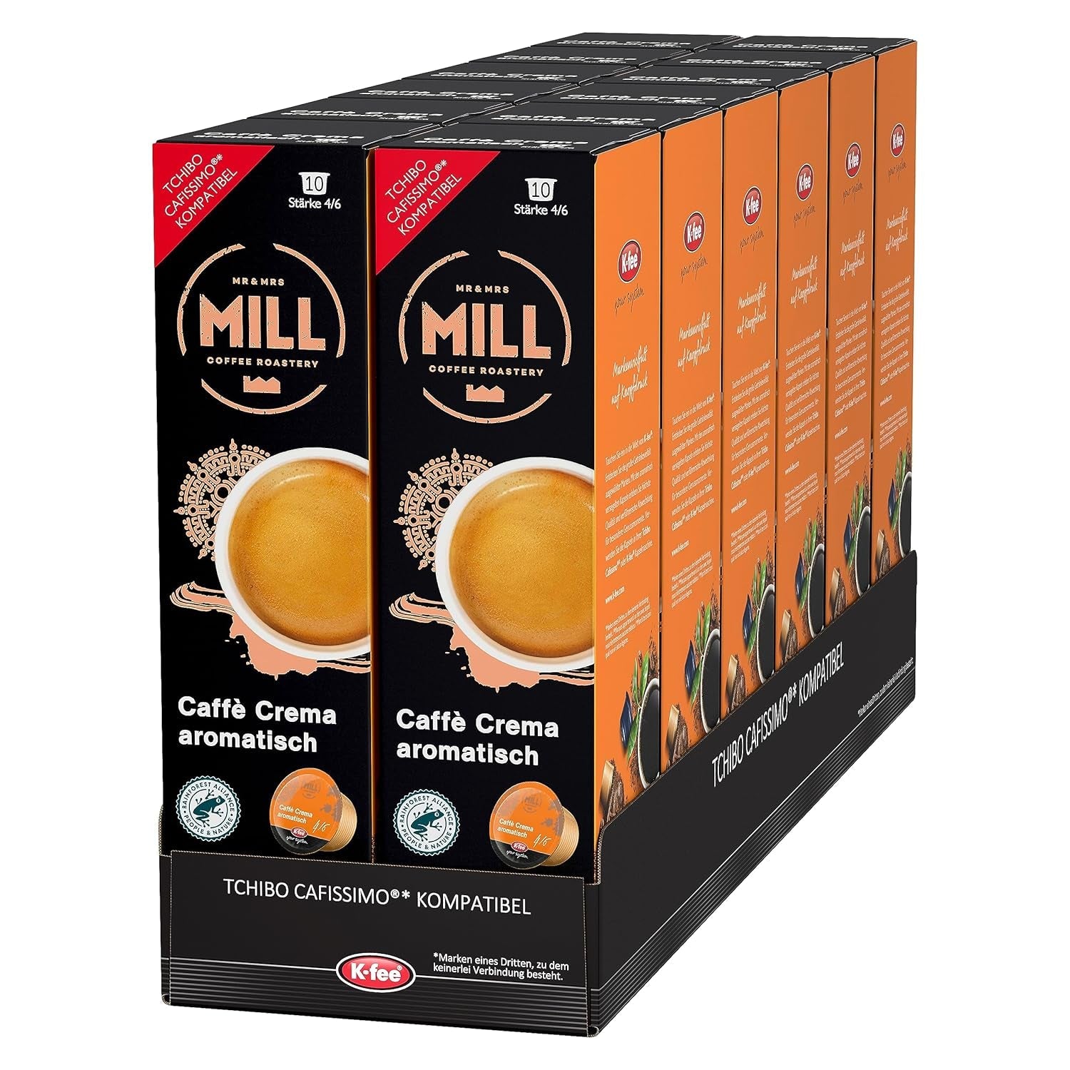 Mr & Mrs Mill Caffè Aromatisch crema, kompatibel med K-fee & Tchibo Cafissimo*, Stärke 4/6, 120 kaffekapsler