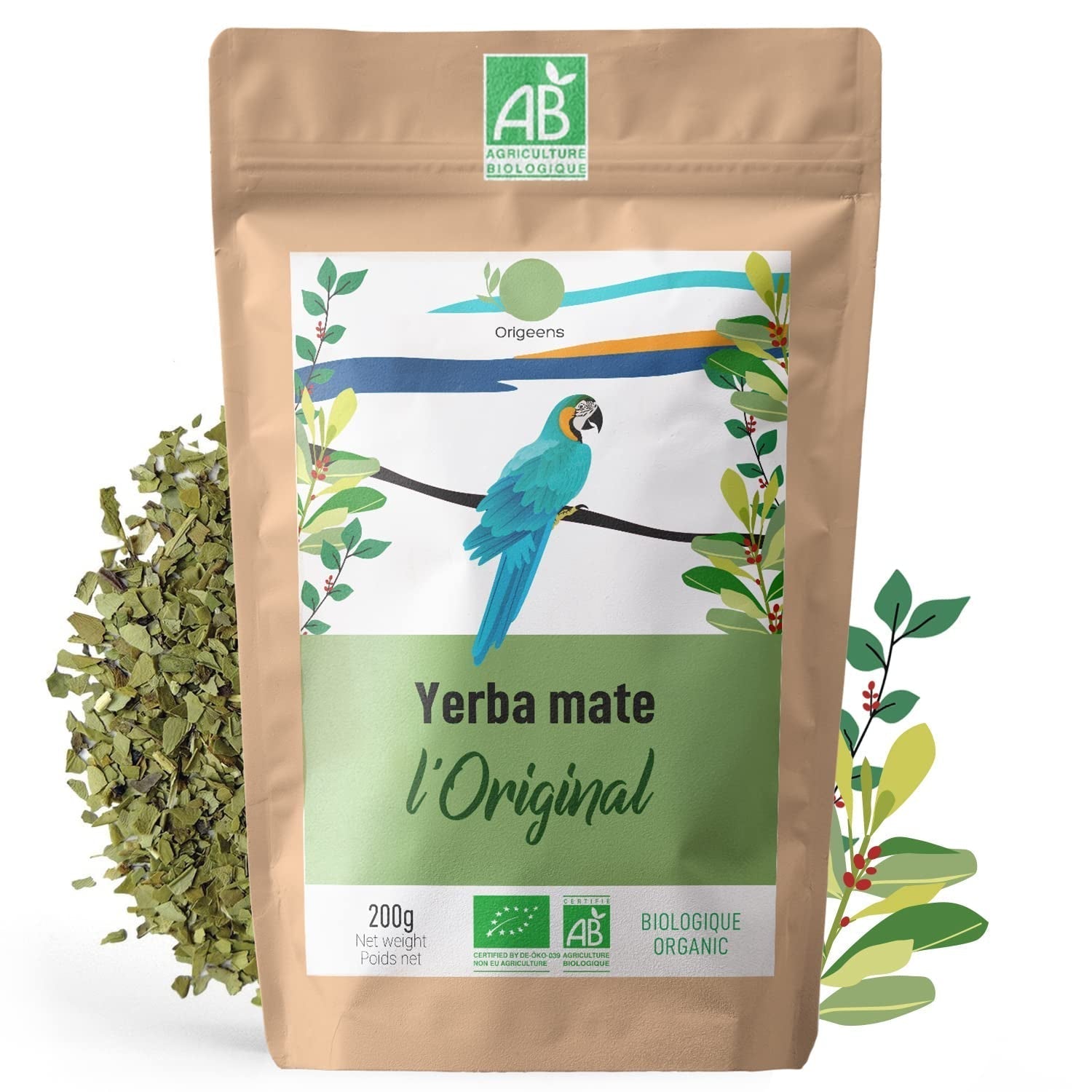 ORIGEENS BIO YERBA MATE TEA 200G - Den originale I Bio Yerba Mate uristet, blade, uden stængler, støv og krummer I Energigivende og afgiftende drik