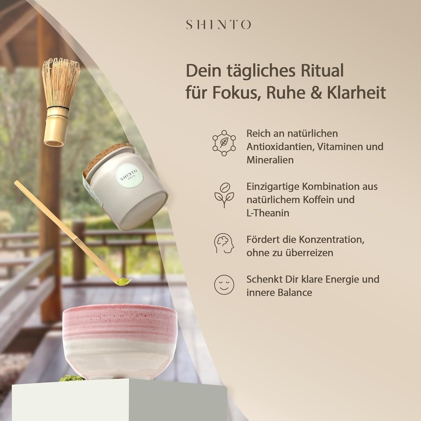 Shinto - "Gold" Organic Matcha Tea - Ceremoniel Grade Green Tea Pulver - JAS & EU BIO Certified - Shaded & Handplukket - Direkte import fra Uji, Japan - 30g