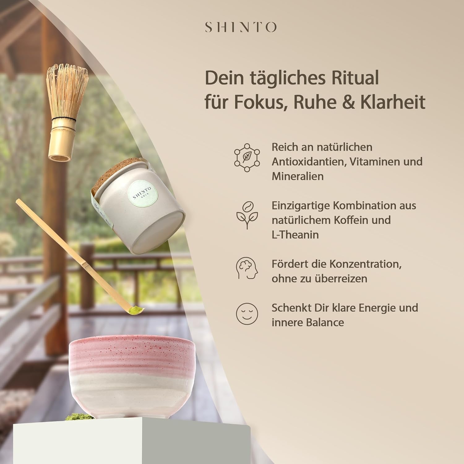 Shinto - "Gold" Organic Matcha Tea - Ceremoniel Grade Green Tea Pulver - JAS & EU BIO Certified - Shaded & Handplukket - Direkte import fra Uji, Japan - 30g