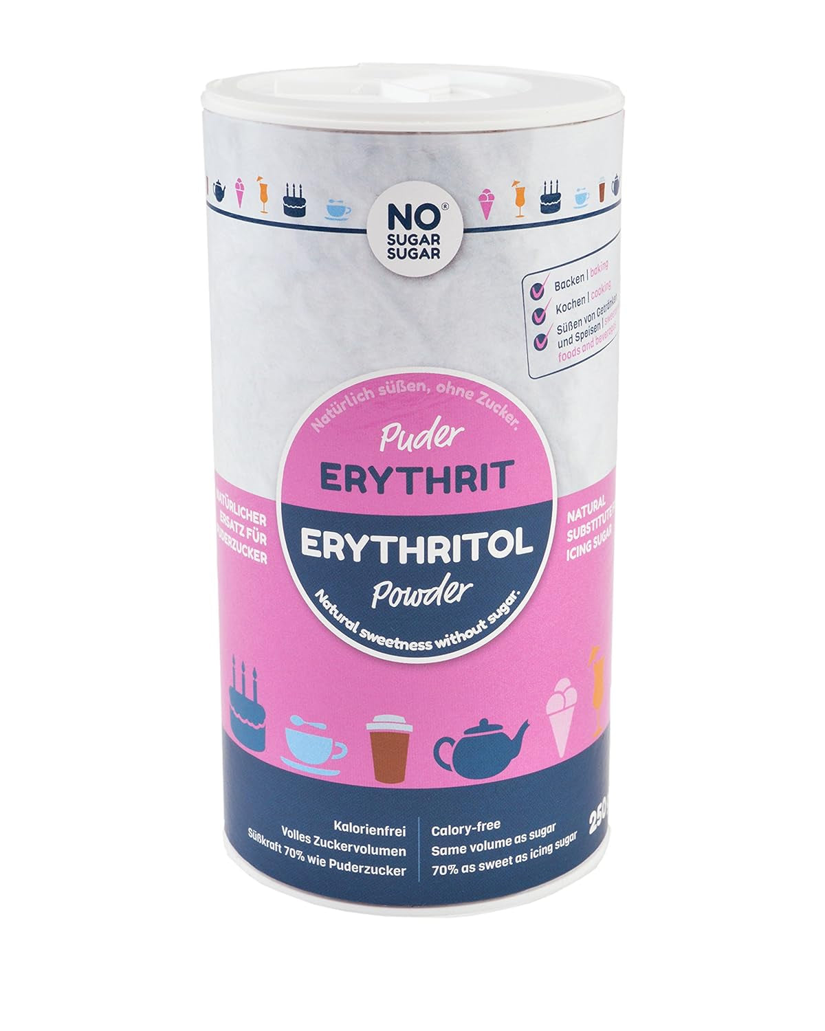 Nosugarsugar Erythrit Puder Streudose - Puderzuckerersatz Kalorienfrei, 19Er Pakke (19 X 250 G) Sødemidler Naty Shop Standardtitel