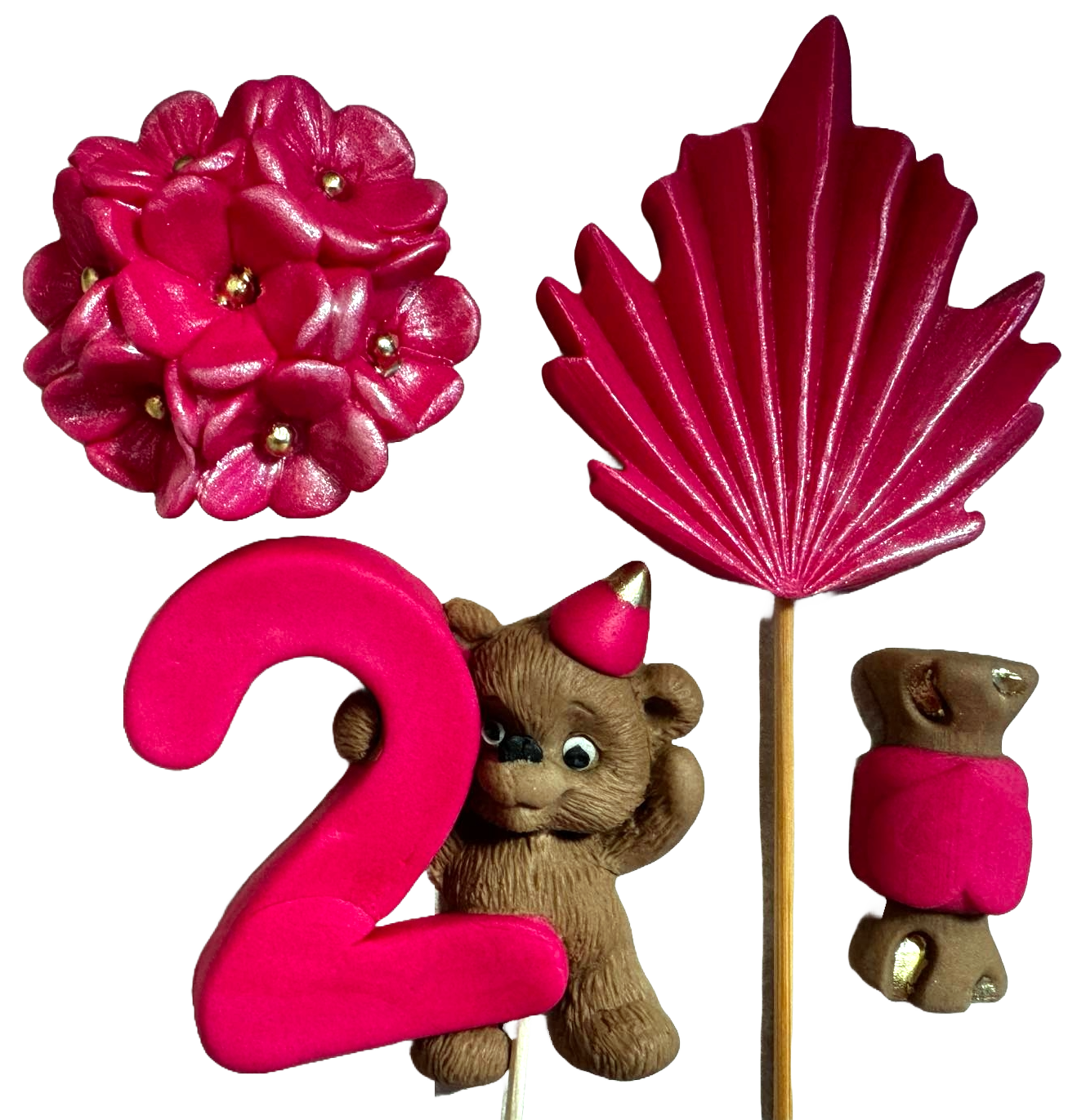 Sæt med 4 spiselige sukkerpynt, 2 ÅR Sugar Paste Decorations Naty Shop