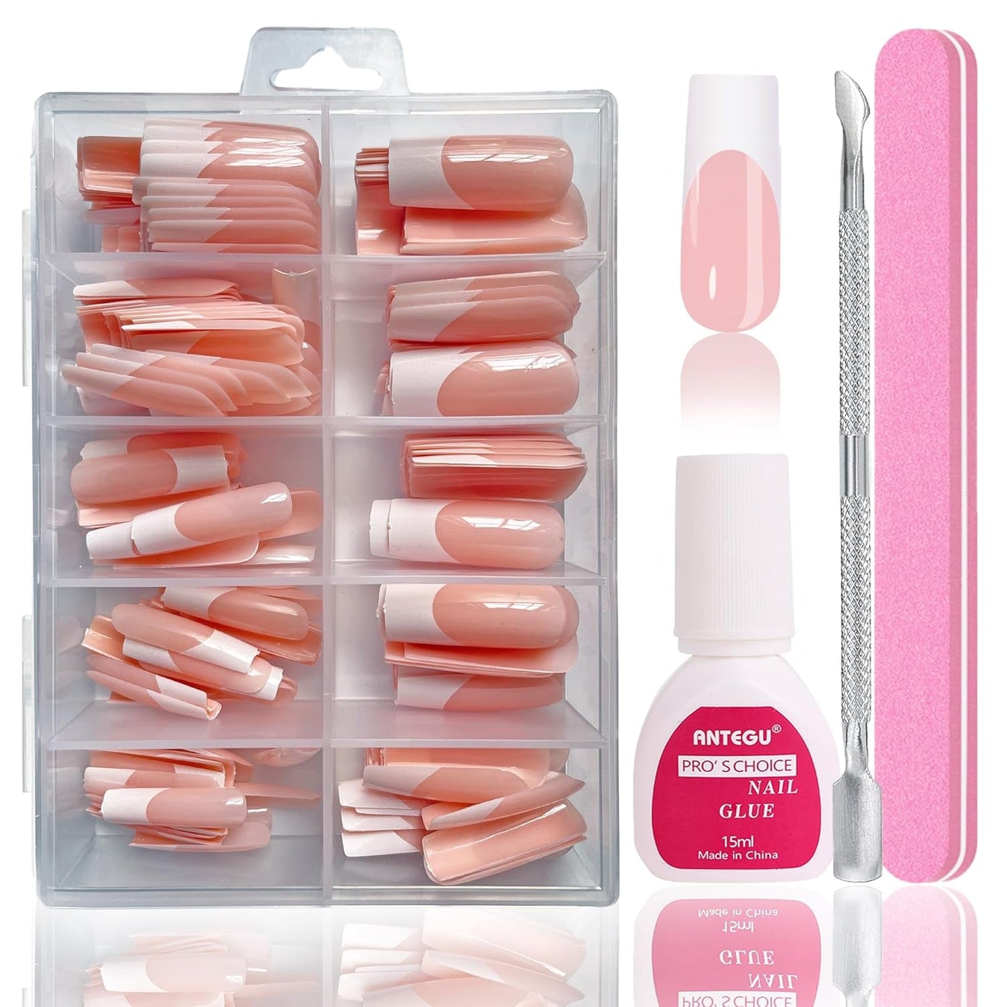 Ballerina falske neglesæt - 240 stykker Delikat lilla pink falske negle, fulddækkende lim på falske negle, falske neglespidssæt til manicure og neglekunst til kvinder og piger (lavendelrosa)