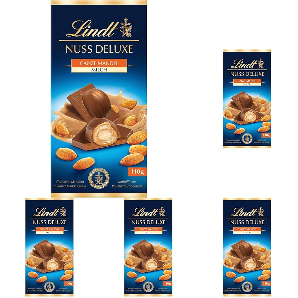 Lindt Chokolade | NUT DELUXE Chokoladebar med mælk og mandler | 110 g | Mælkechokolade med ristede mandler i en glat mandelcreme | Chokoladebar