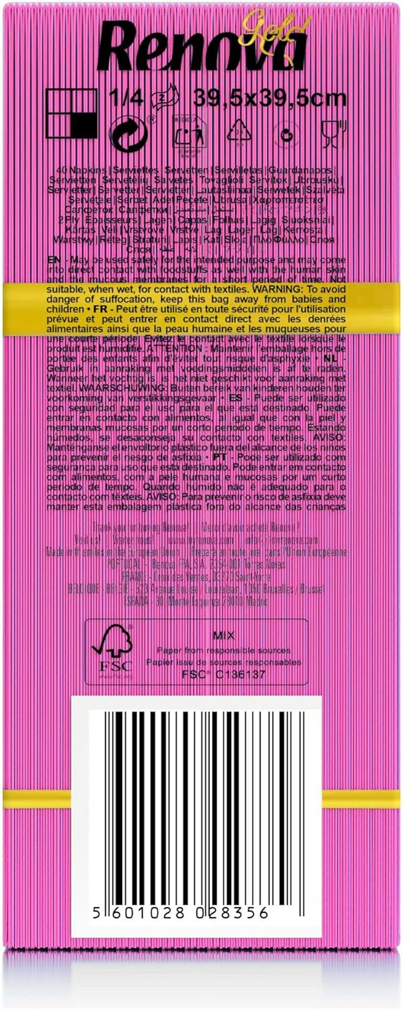Renova papirservietter, Fuchsia, 40 servietter, store, 2-lags