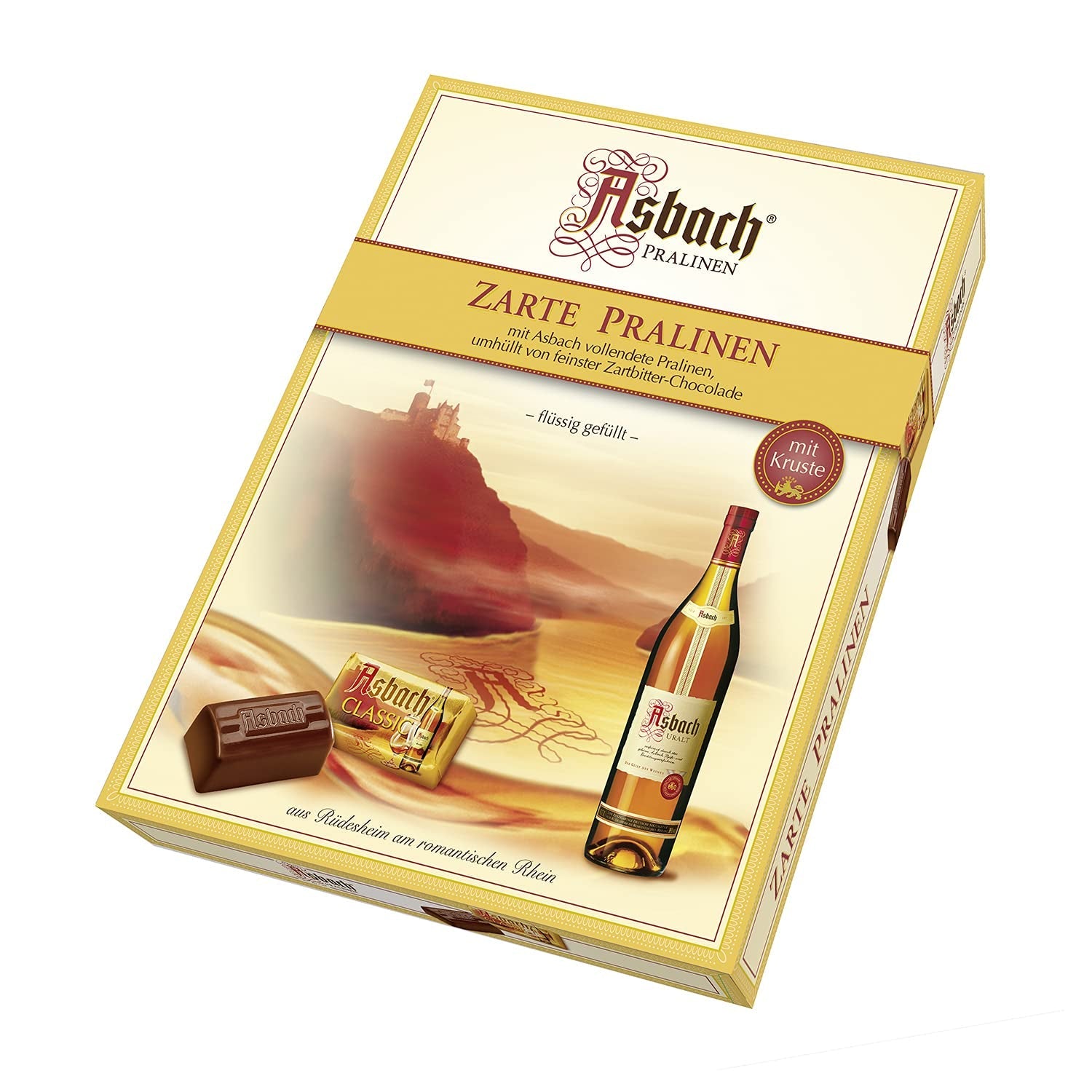 RCP Asbach delikate praliner på flasker med skorpe - 1 x 310 g - Mørk chokolade med Asbach-fyld