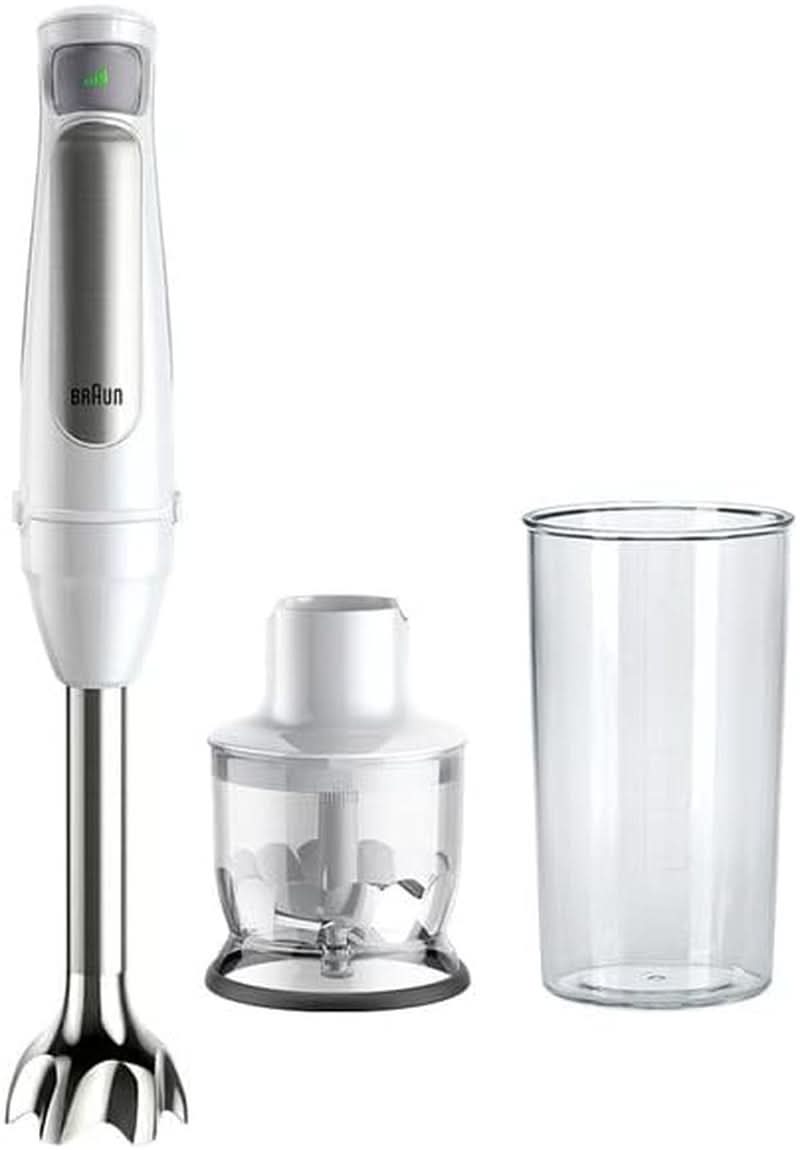 Braun Multiquick 7 MQ 7035X Stabmixer - Pürierstab Mit Abnehmbarem Edelstahl Mixfuß Mit Activeblade Technologie Zum Pürieren Der Härtesten Ingredient, Inkl. 3-Teiliges Zubehör Sæt, 1000 Watt, Schwarz Kitchen Naty Shop Weiß Zerkleinerer (350G)