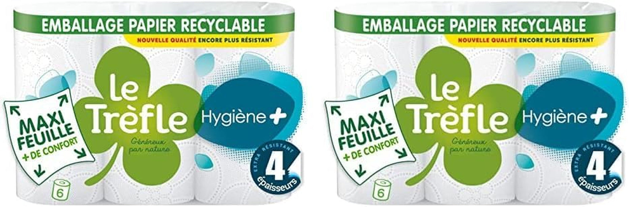 Le Trefoil Hygiene + Toiletpapir, 6 ruller, 4 styrker (2-pak)