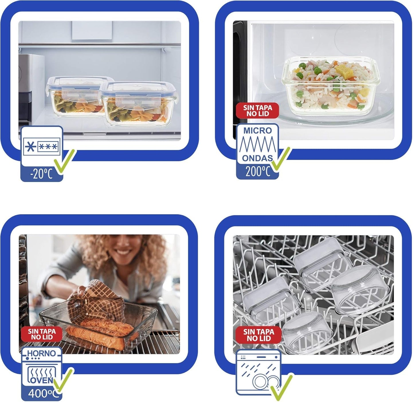 Max Home 8-pak glas lufttætte beholdere Mikroovn glas madkasse Genlukkelige madbeholdere 550 ml klare låg madbeholdere (16538) madopbevaringsbokse Naty Shop
