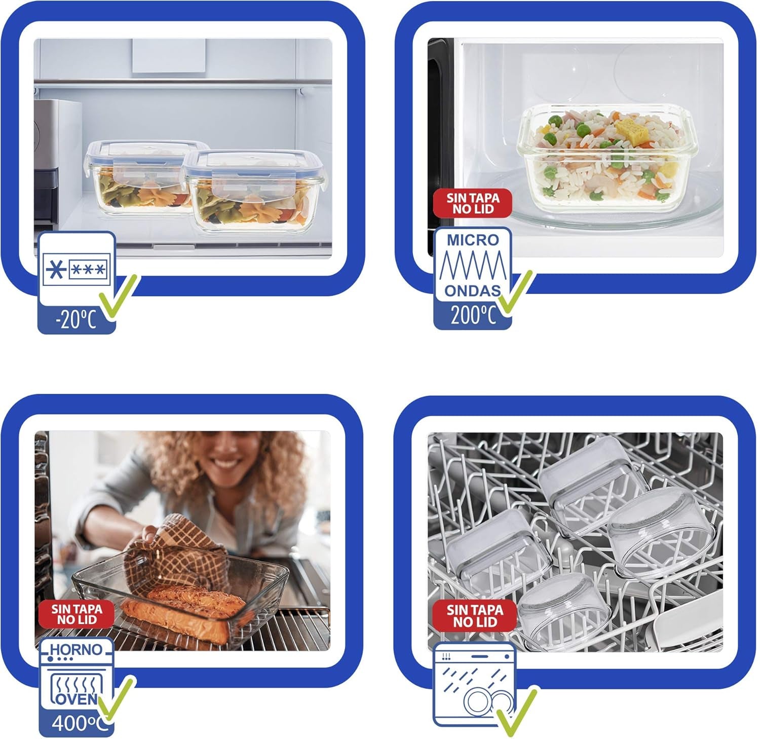 Max Home 8-pak glas lufttætte beholdere Mikroovn glas madkasse Genlukkelige madbeholdere 550 ml klare låg madbeholdere (16538) madopbevaringsbokse Naty Shop