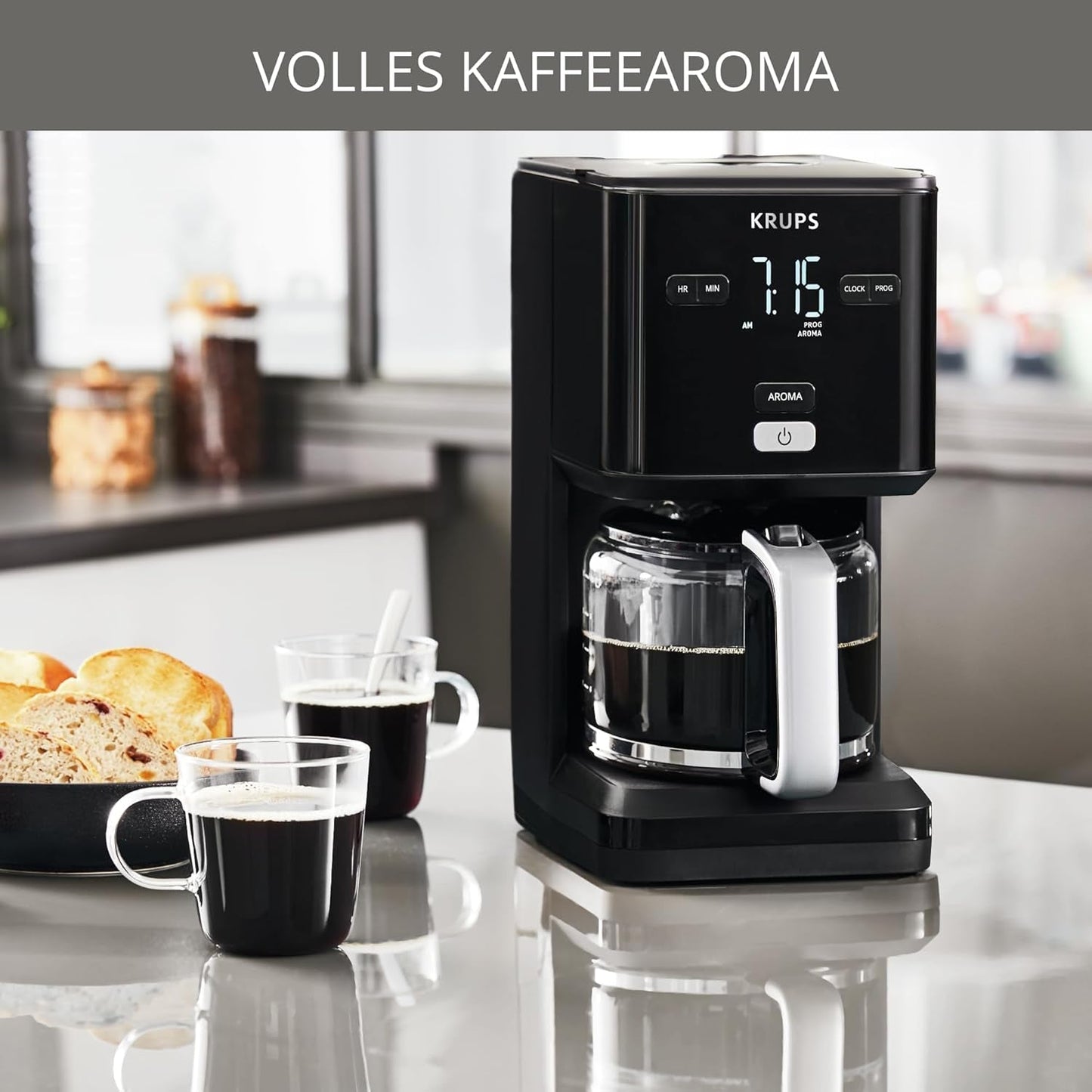 Krups Smart'n Light kaffemaskine med timer, til 1,25 liter filterkaffe, holde varm funktion, automatisk sluk, sort, KM600810