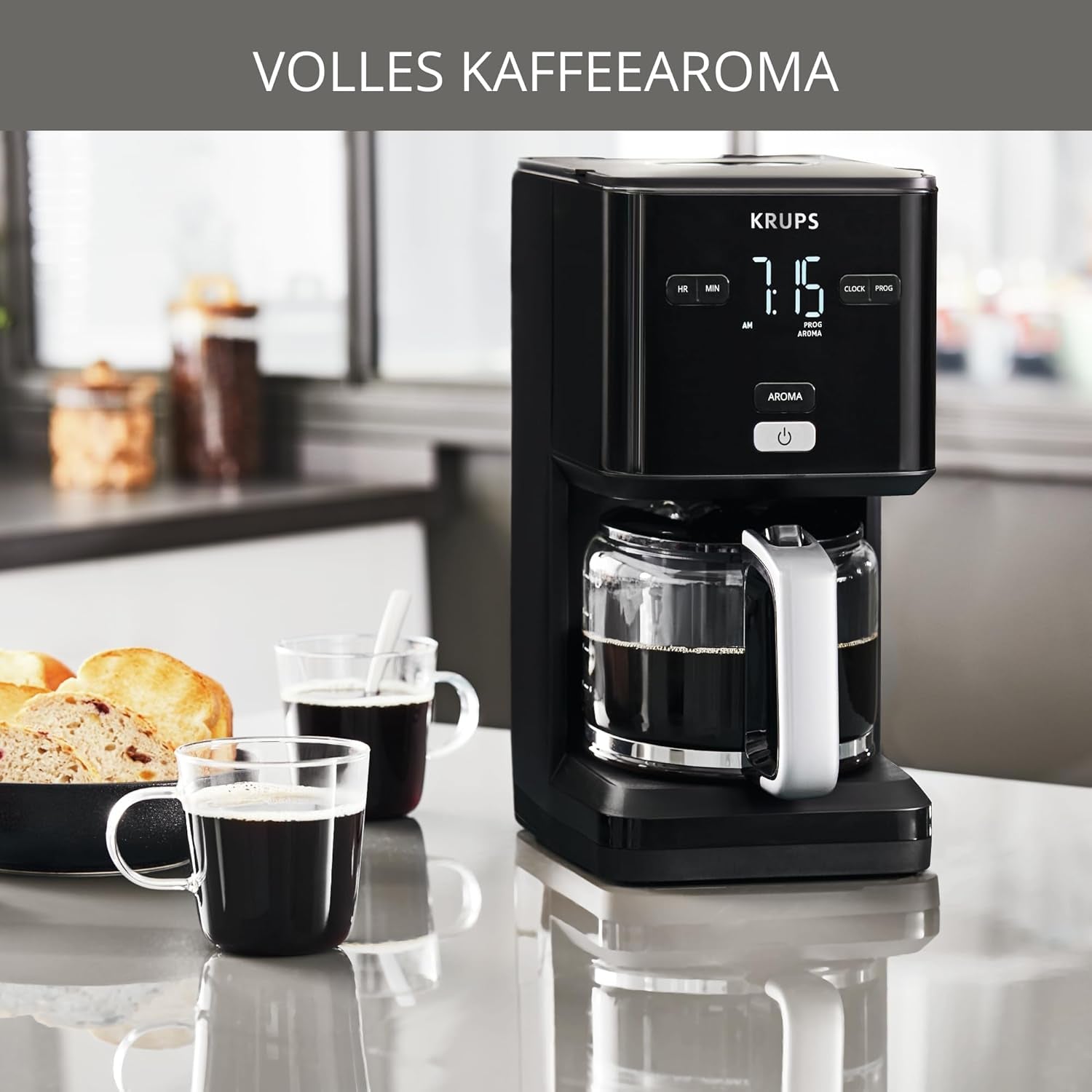 Krups Smart'n Light kaffemaskine med timer, til 1,25 liter filterkaffe, holde varm funktion, automatisk sluk, sort, KM600810