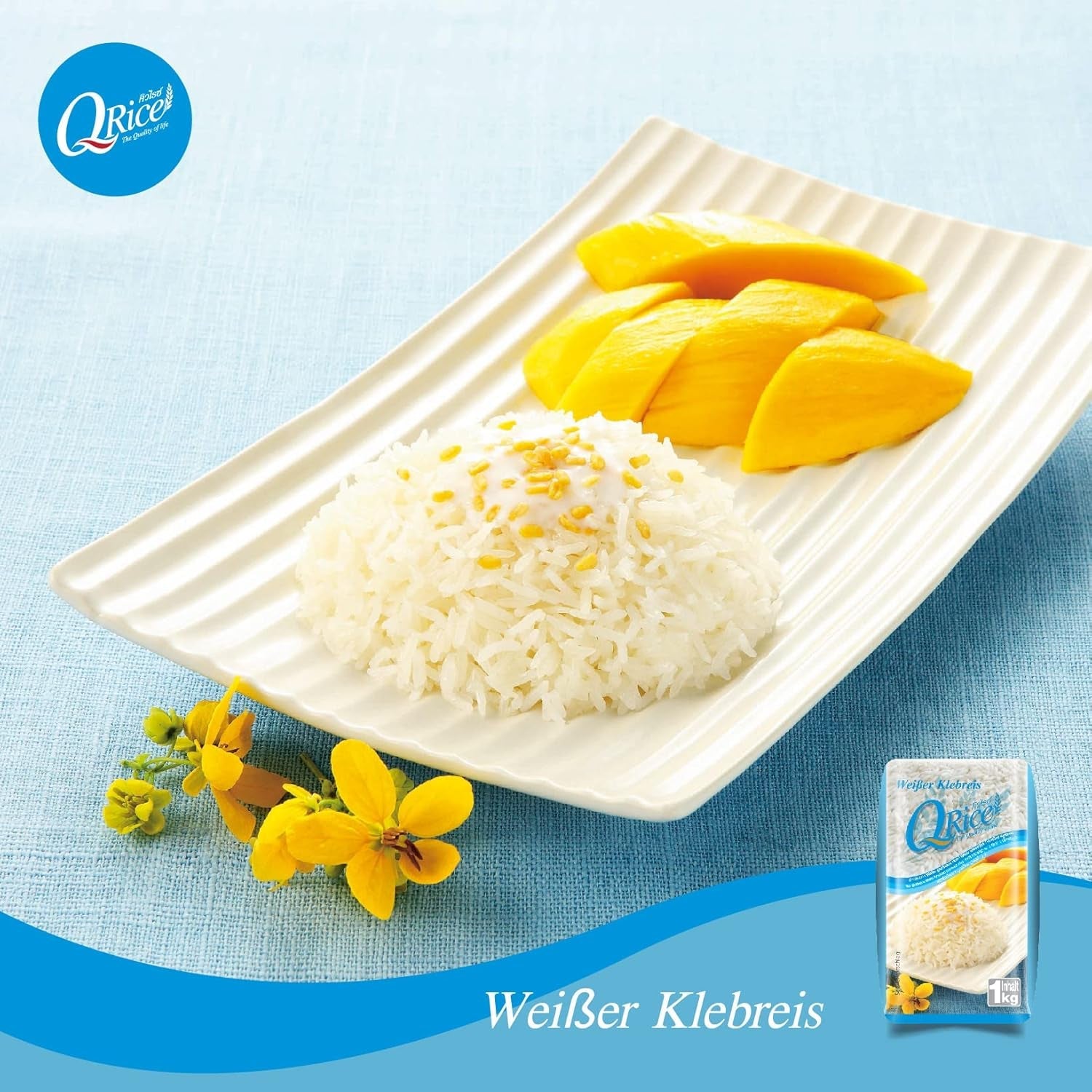 Q RIS | Weißer Klebreis Langkorn aus Thailand | Aromatisch mit klebriger Tekstur | Ideel til karry, sushi, mochi eller risengrød 1 x 1 kg