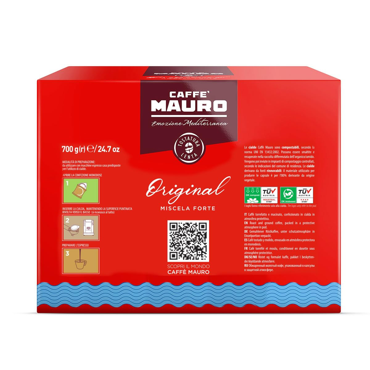 Caffè Mauro Torrefazione Kaffee Komposterbare Pods, Genbrugspakke, Original Mischung - 100 stk - Intensitet 10/10 - Kompatibel med ESE System Papir Pads 44 mm