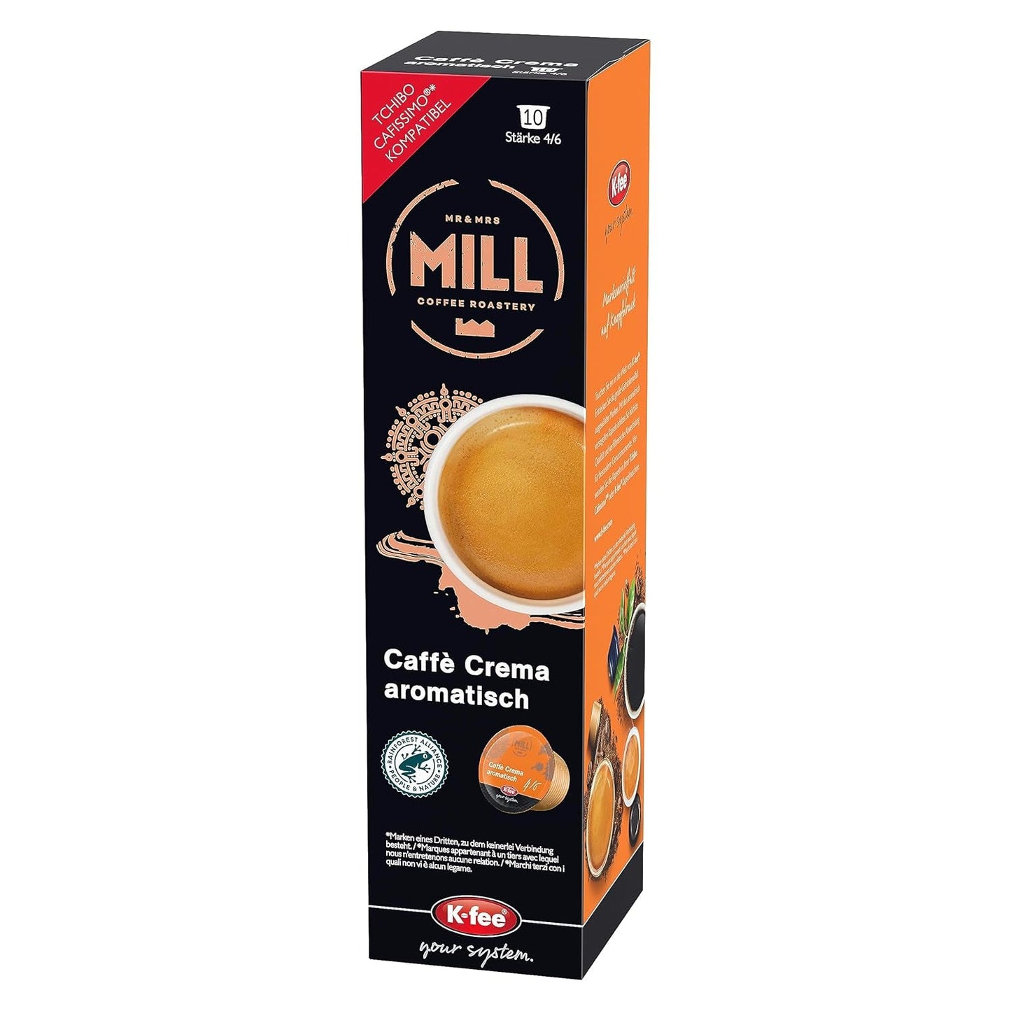 Mr & Mrs Mill Caffè Aromatisch crema, kompatibel med K-fee & Tchibo Cafissimo*, Stärke 4/6, 120 kaffekapsler