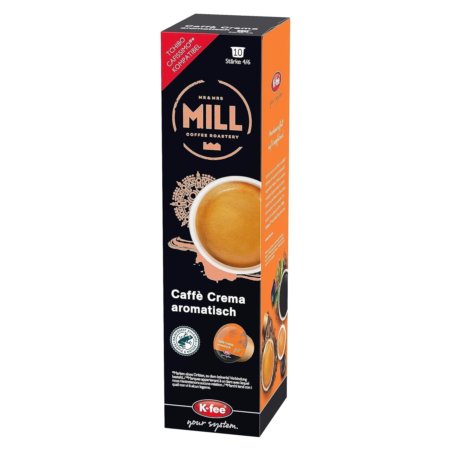 Mr & Mrs Mill Caffè Aromatisch crema, kompatibel med K-fee & Tchibo Cafissimo*, Stärke 4/6, 120 kaffekapsler