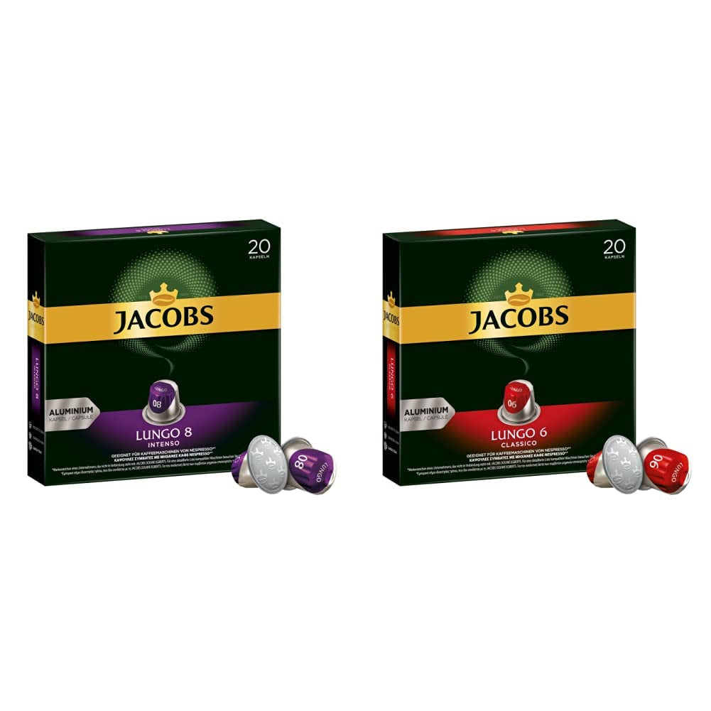 Kaffeekapsel Lungo Intenso, Intensitet 8 af 12, 10 x 20 Getränke & Kaffeekapseln Lungo Classico, Intensität 6 af 12, 20 Nespresso®*-kompatibel Kapsel, 10 x 20 Getränke